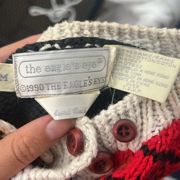 The Eagle’s Eye Colorful Patchwork Vintage 90s Hand Knit Cardigan - Picture 11 of 11